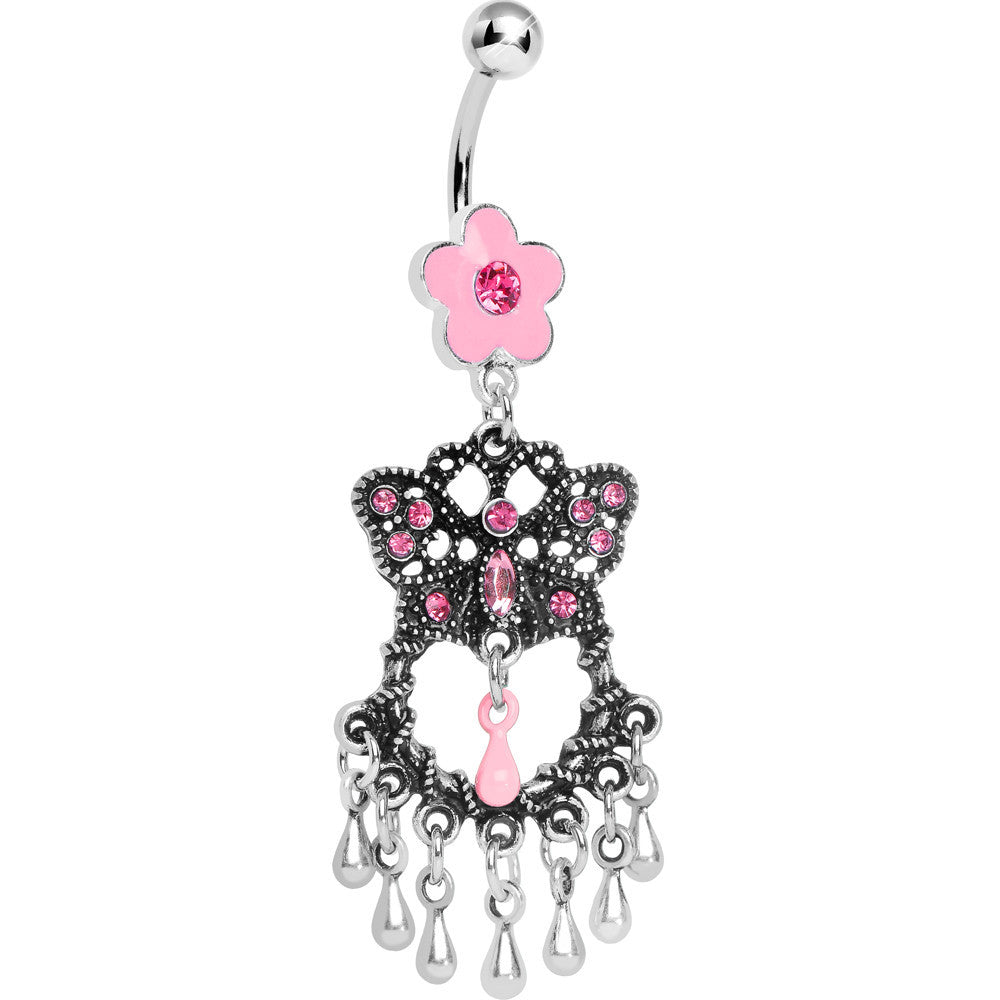 Pink Gem Butterfly Chandelier Belly Ring