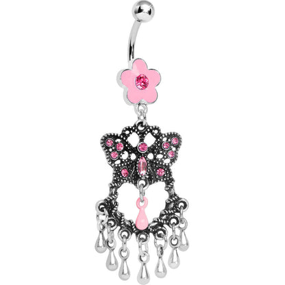 Pink Gem Butterfly Chandelier Belly Ring