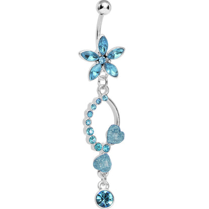Blue Gem Flirty Flower Drop Belly Ring
