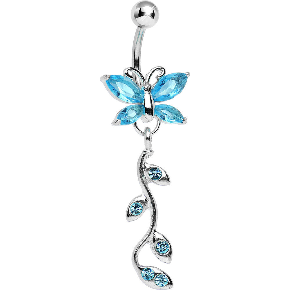 Aqua Gem Butterfly Vine Dangle Belly Ring