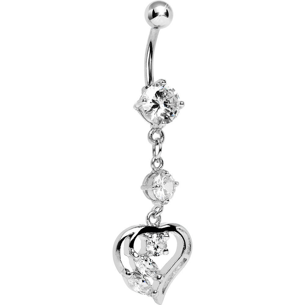 Clear Gem Embellished From the Heart Dangle Belly Ring