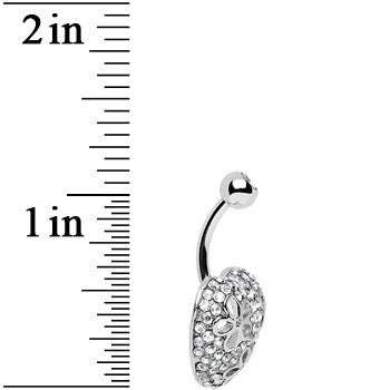 Clear Cubic Zirconia Paved Floral Heart Belly Ring