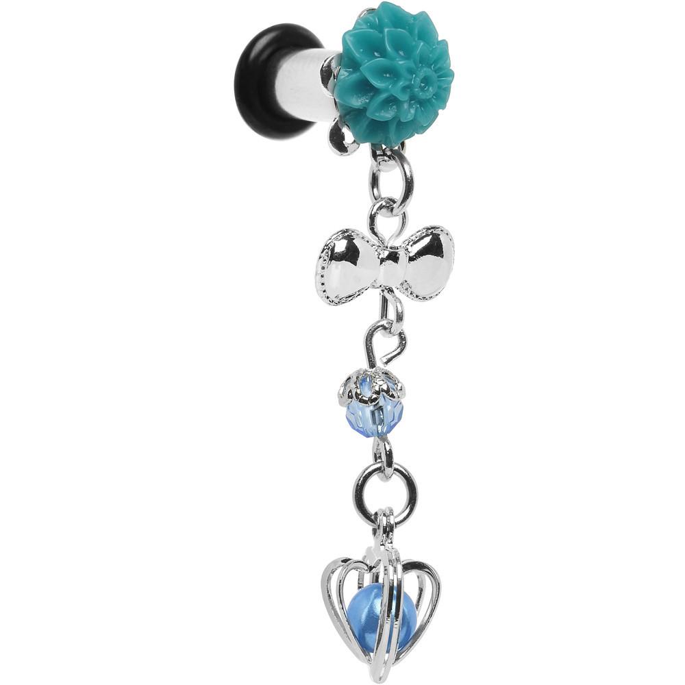 Aqua Flower Heart to Heart Dangle Plug Sizes 5mm to 12mm
