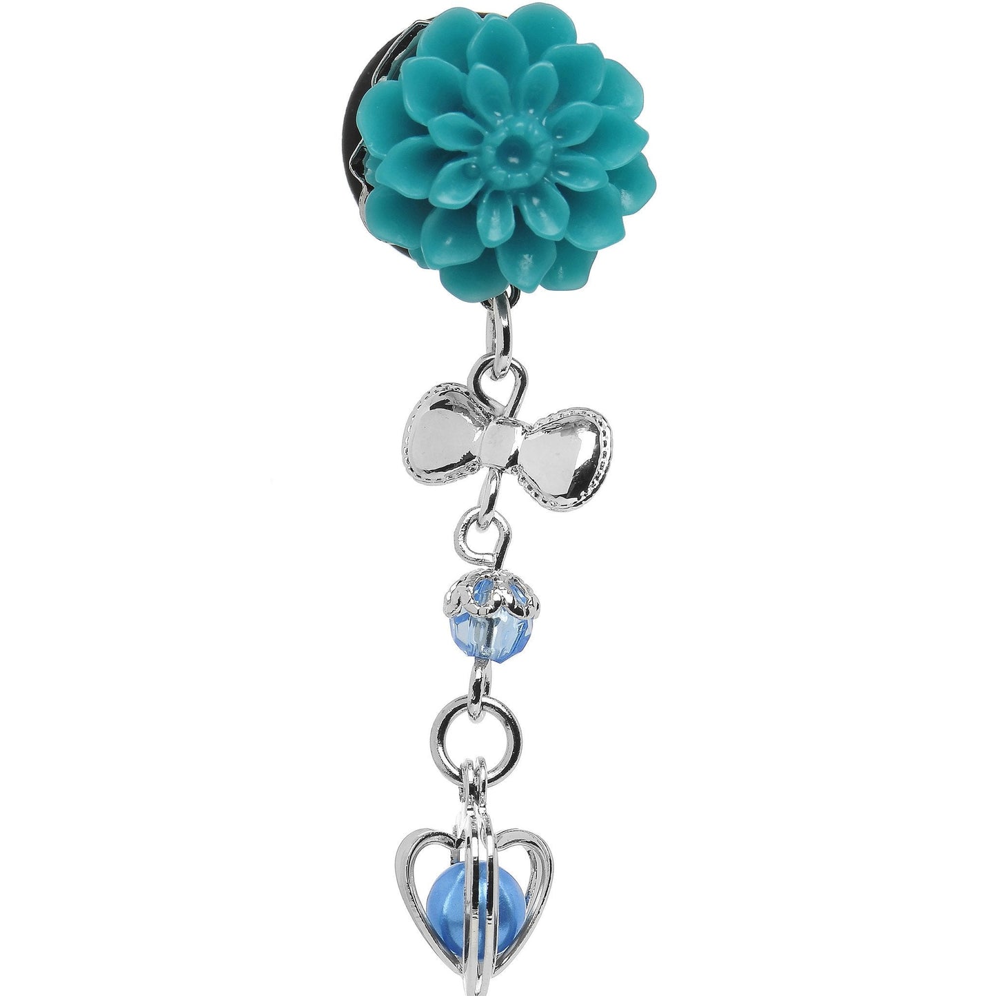 Aqua Flower Heart to Heart Dangle Plug Sizes 5mm to 12mm