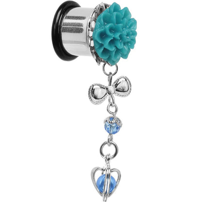 Aqua Flower Heart to Heart Dangle Plug Sizes 5mm to 12mm