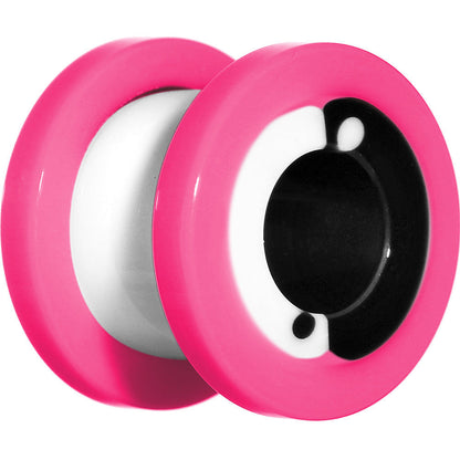 00G Pink Neon Acrylic Modern Yin Yang Screw Fit Tunnel Plug