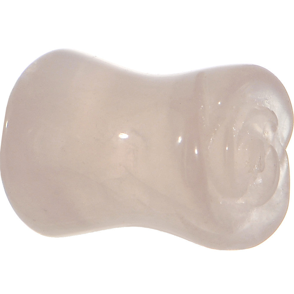 0G Natural Rose Quartz Blooming Flower Stone Saddle Plug Set