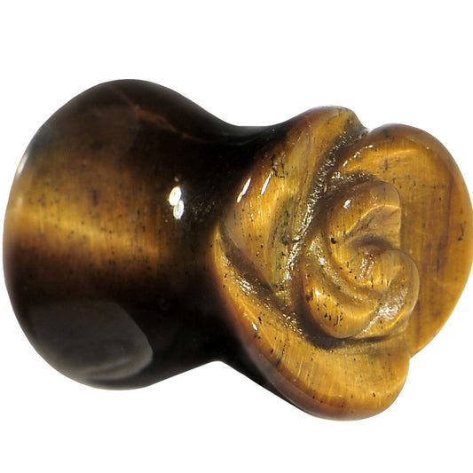 0G Natural Tiger Eye Blooming Flower Stone Saddle Plug