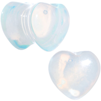 0G Natural Opalite Semi Precious Stone Heart Saddle Plug Set
