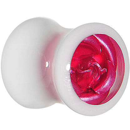 0G White Acrylic Pink Metallic Rose Flower Plug
