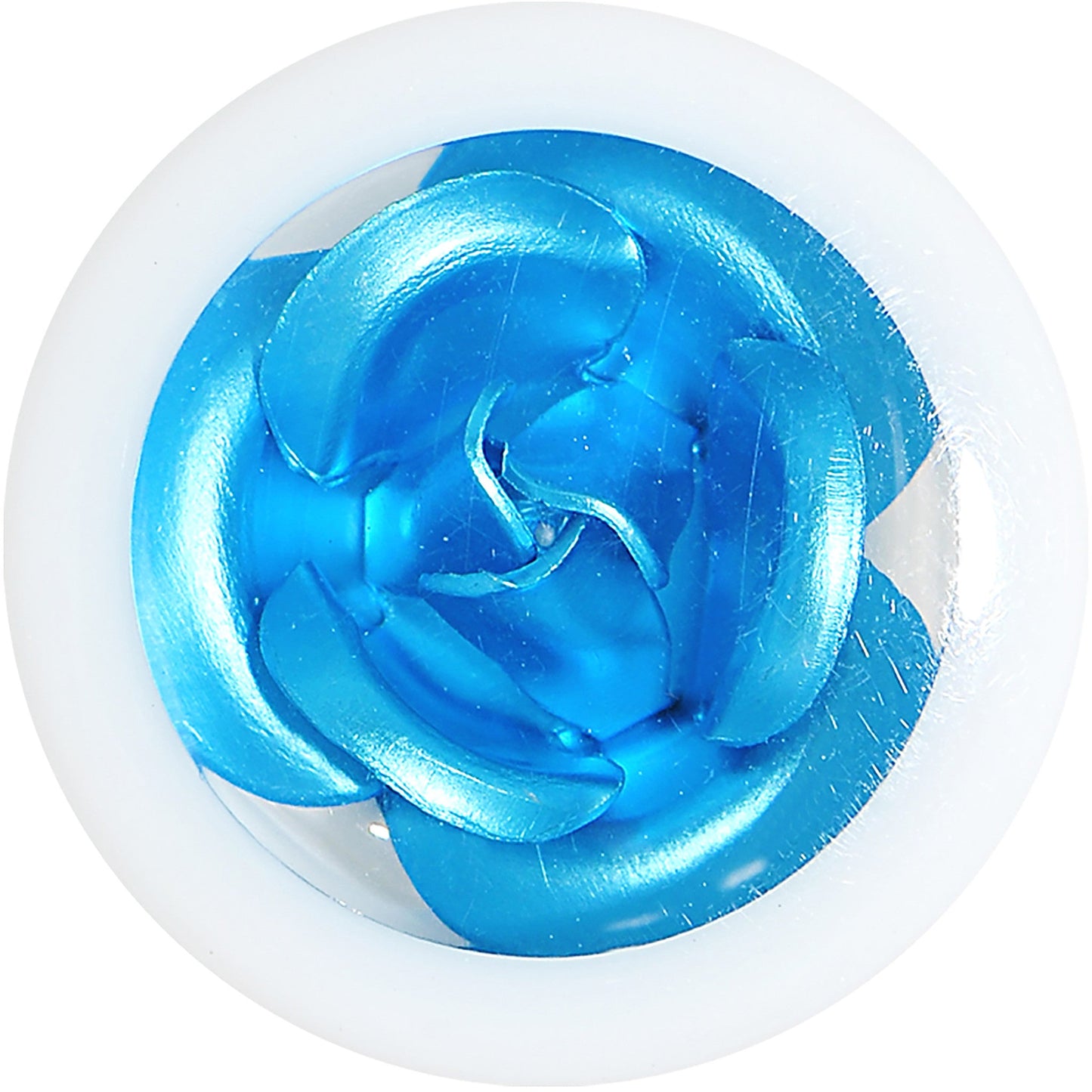 9/16 White Acrylic Aqua Metallic Rose Flower Plug