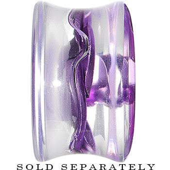 18mm Clear Acrylic Floating Purple Metallic Rose Flower Plug