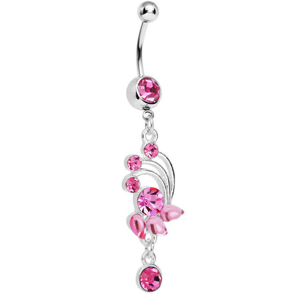 Pink Gem Teardrop Petal Dangle Belly Ring