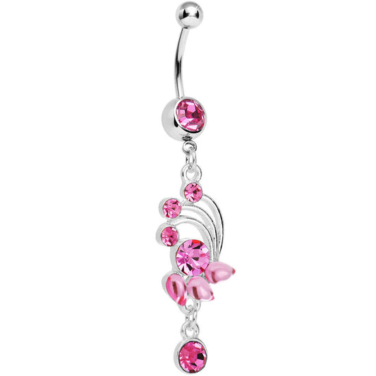 Pink Gem Teardrop Petal Dangle Belly Ring