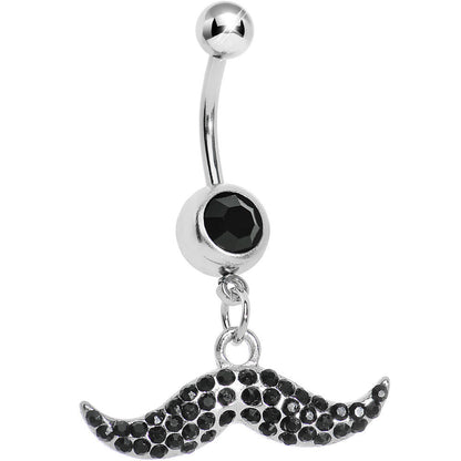 Black Gem Paved Mustache Belly Ring