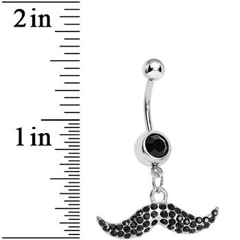 Black Gem Paved Mustache Belly Ring