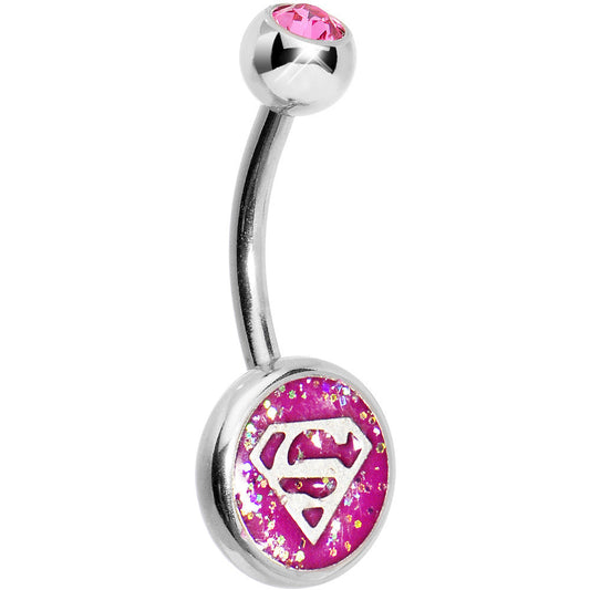 Pink Gem Glitter Superman Belly Ring