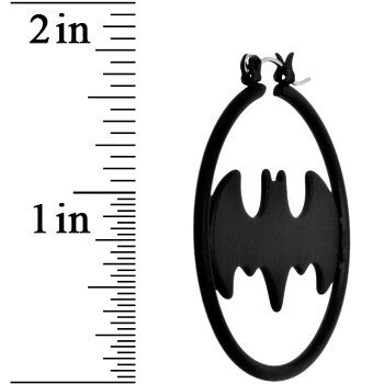 Black Matte Logo Batman Hoop Earrings