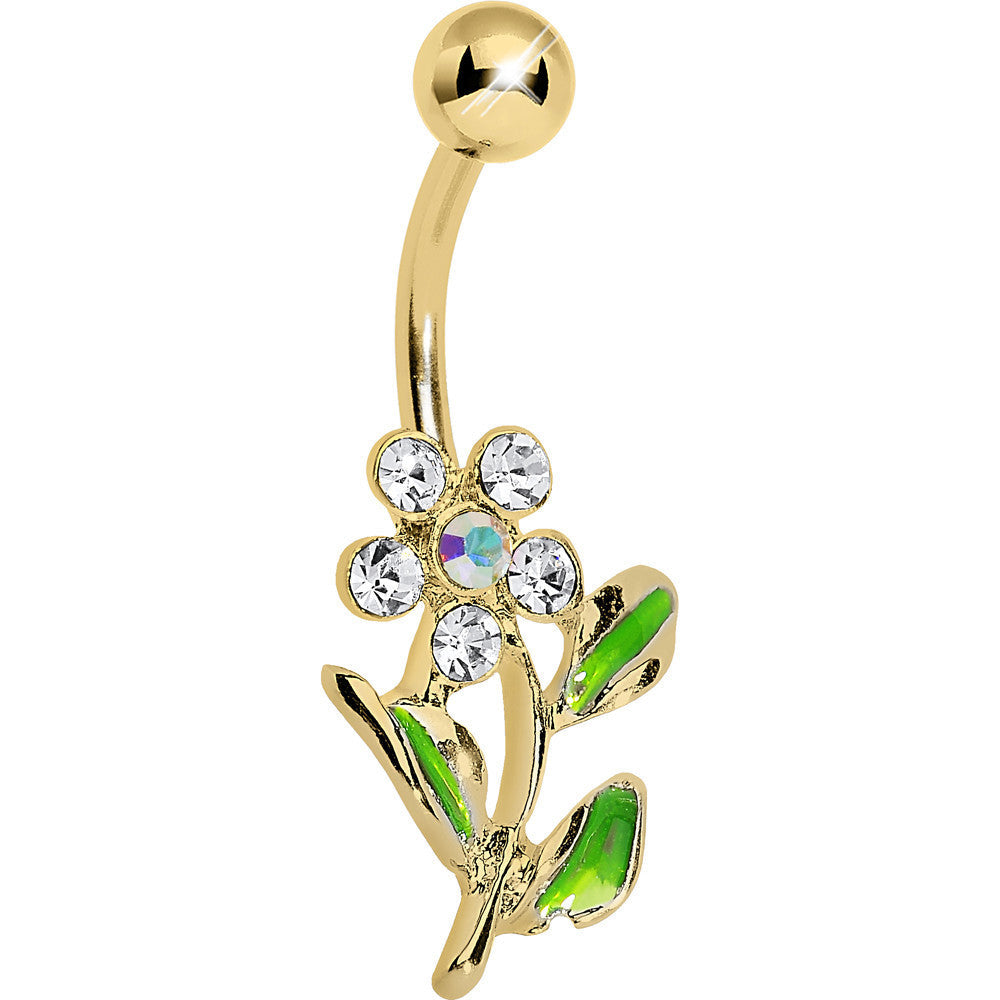 Crystalline Gem Aurora Flower Gold Plated Belly Ring