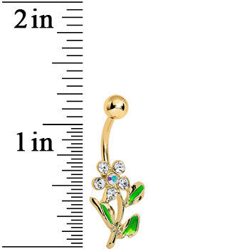 Crystalline Gem Aurora Flower Gold Plated Belly Ring