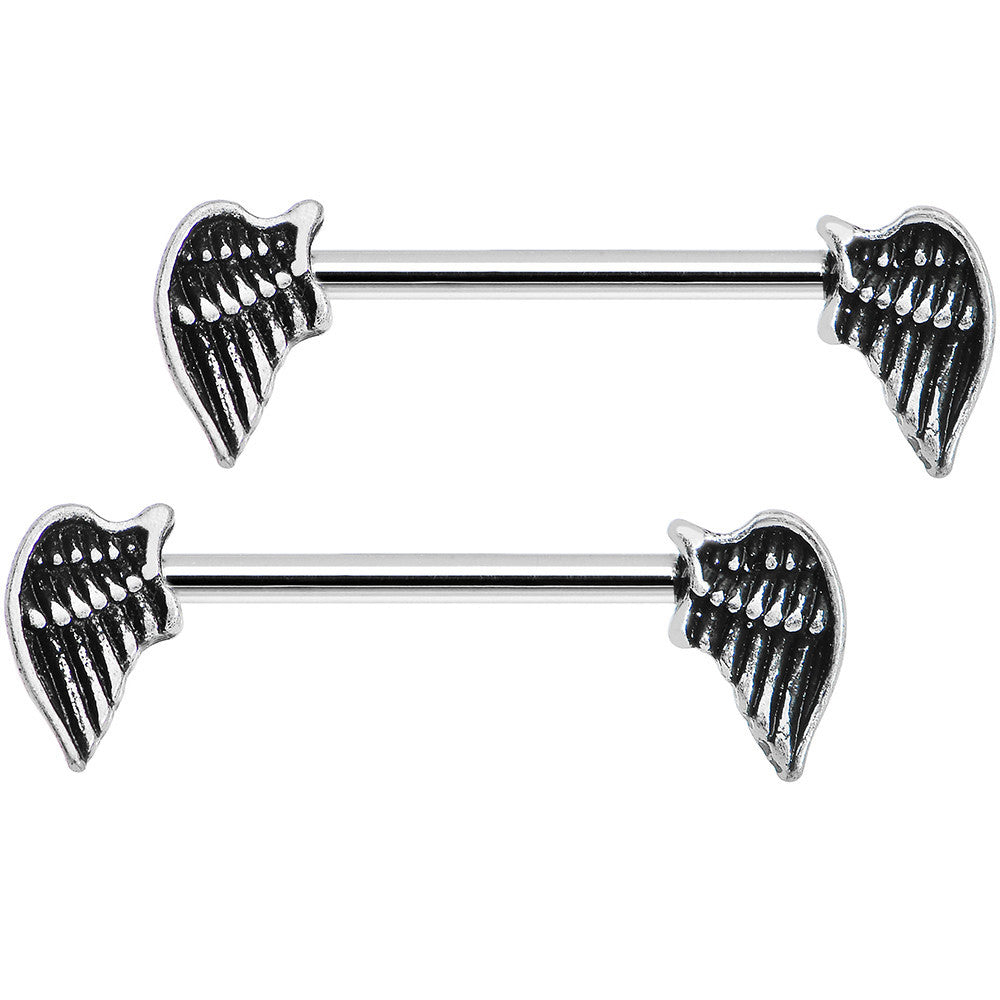 14G 5/8 Angles Wings Barbell Nipple Ring Set