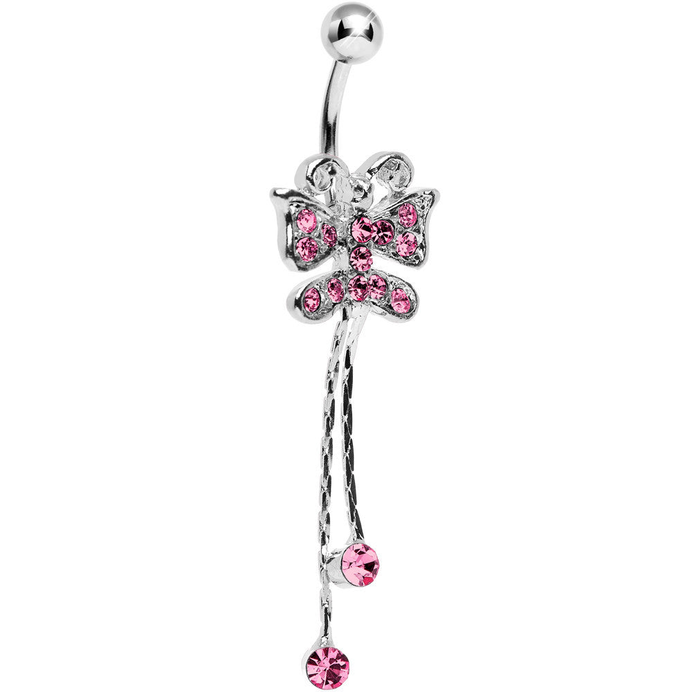 Pink Gem Butterfly Bow Dangle Belly Ring