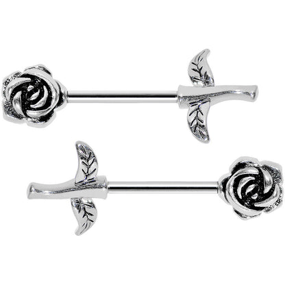 14G 5/8 Sprouting Rose Flower Barbell Nipple Ring Set