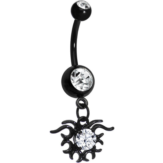 Black Clear Gem Wicked Thorns Dangle Belly Ring