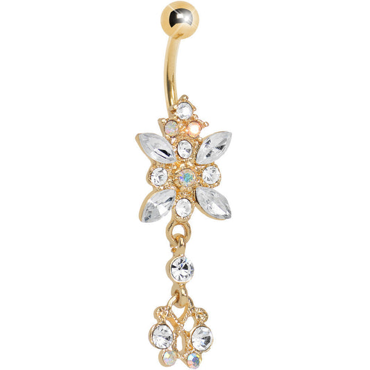 Gold Plated Clear Gem Dazzling Dangle Chandelier Belly Ring