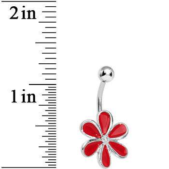 Red Gem Fancy Flower Belly Button Ring