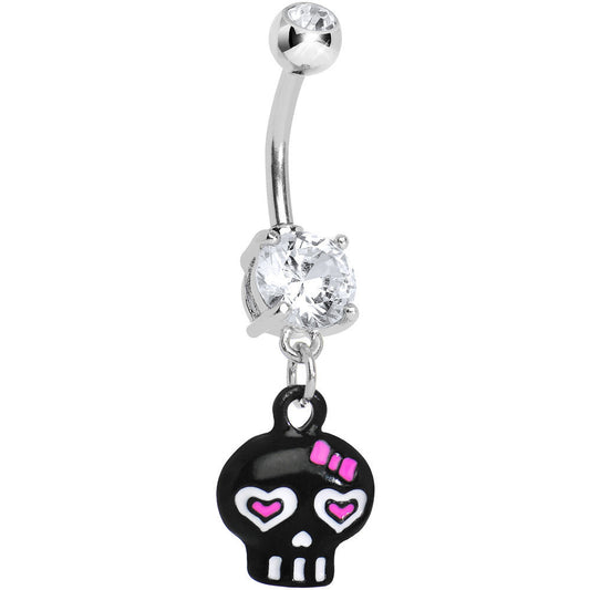 Clear Double Gem Lovely Rebel Skull Drop Belly Ring