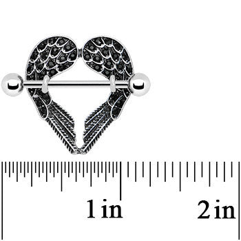 14G 5/8 Black Gem Angel Wings Nipple Shield Set