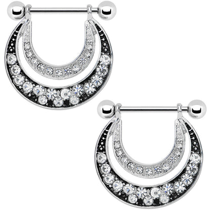 14G 5/8 Clear Gem Radiant Moonlit Night Nipple Shield Set