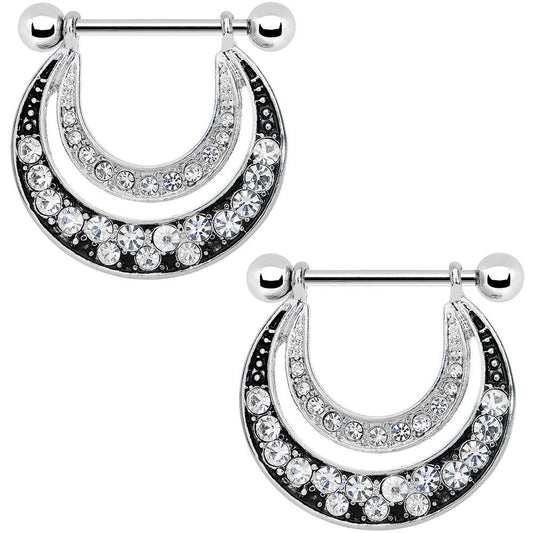 14G 5/8 Clear Gem Radiant Moonlit Night Nipple Shield Set