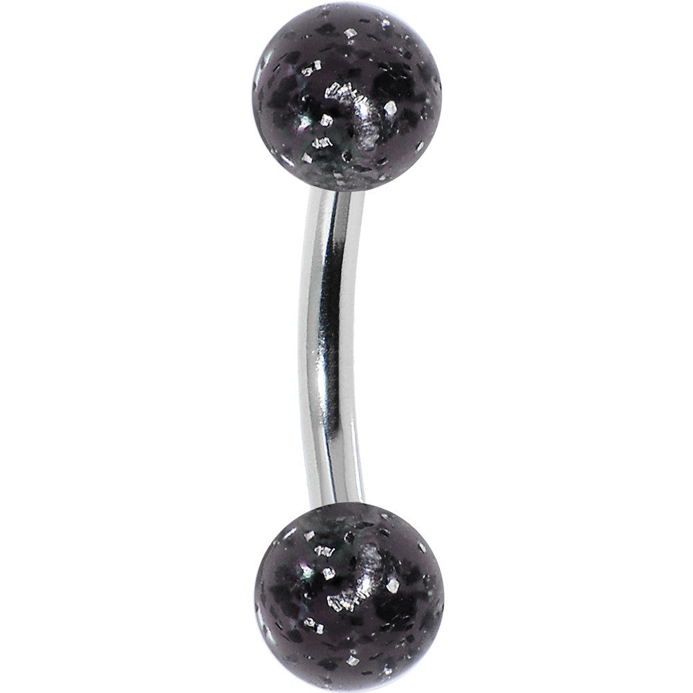 16G 1/4 Acrylic Black Glitter Rook Curved Barbell