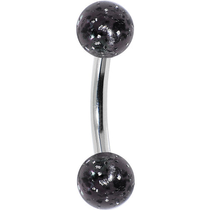 16G 1/4 Acrylic Black Glitter Rook Curved Barbell