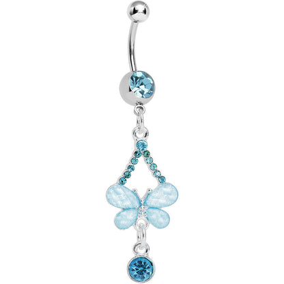 Aqua Gem Heavenly Butterfly Double Drop Belly Ring