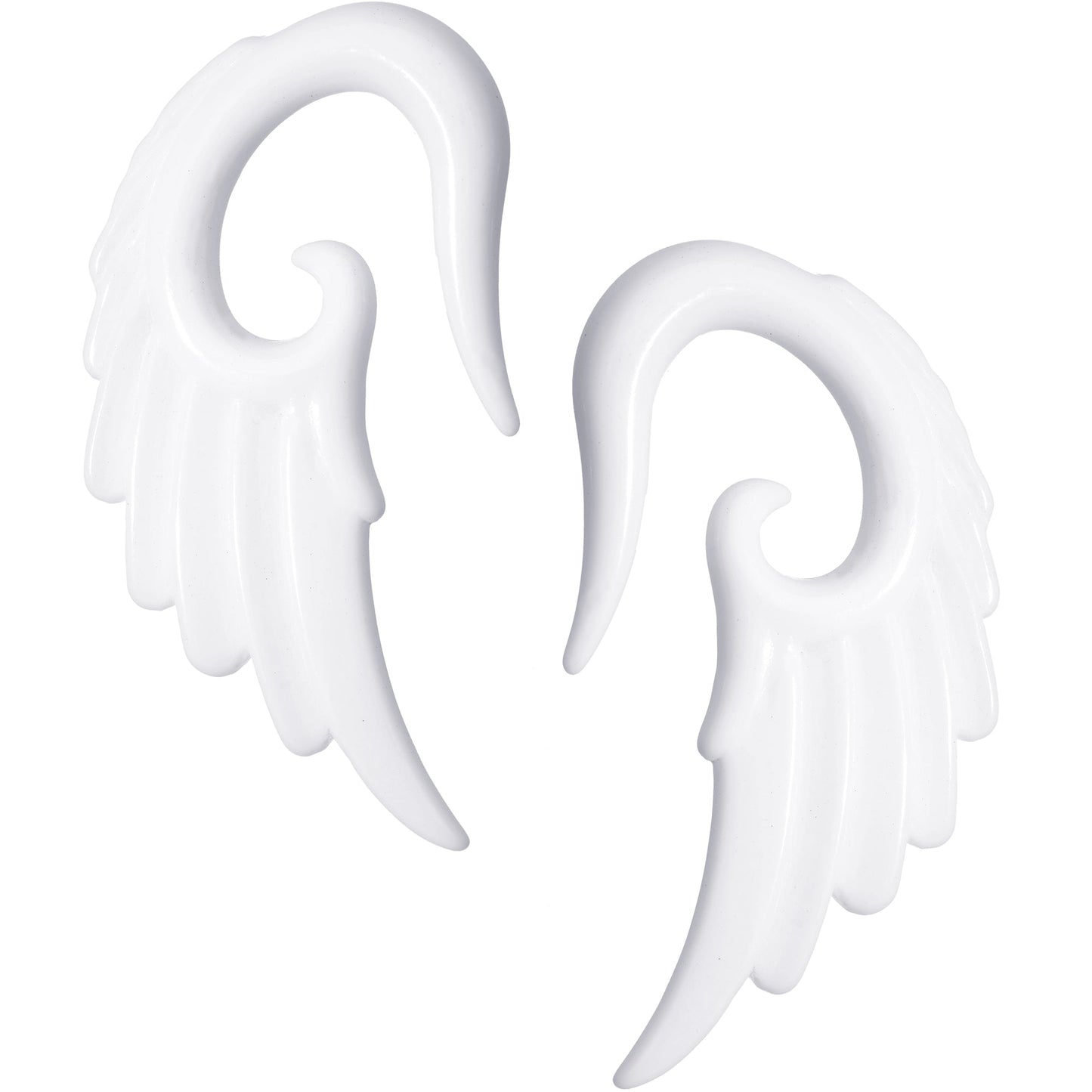 0G White Acrylic Angel Wing Hanger Taper Plug Set
