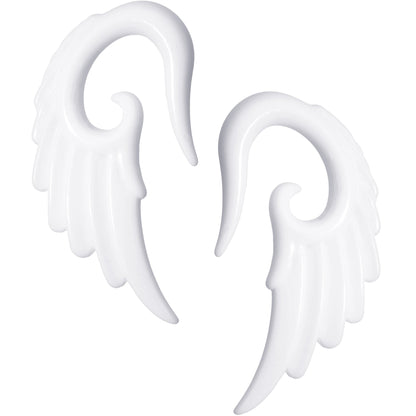 0G White Acrylic Angel Wing Hanger Taper Plug Set