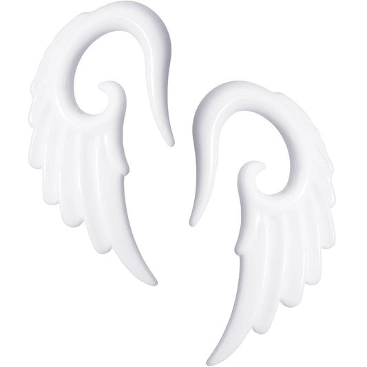 0G White Acrylic Angel Wing Hanger Taper Plug Set