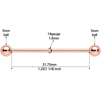 14G 1 1/4 Rose Gold Plated Straight Barbell