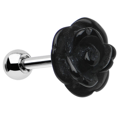 16G 1/4 Black Acrylic Rose Flower Tragus Cartilage Earring