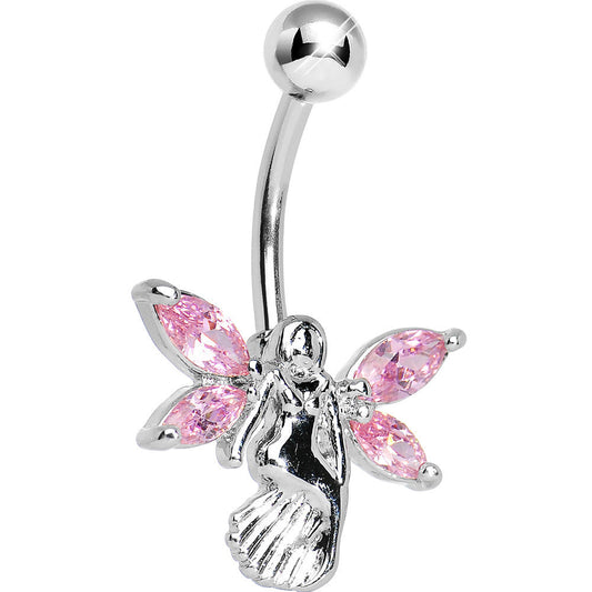 Stainless Steel Pink Gem Winged Angel Belly Ring