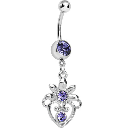 Purple Gem Noble Heart Dangle Belly Ring