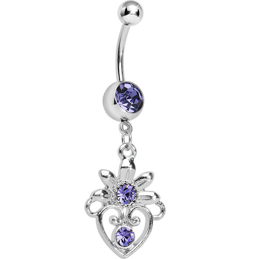 Purple Gem Noble Heart Dangle Belly Ring