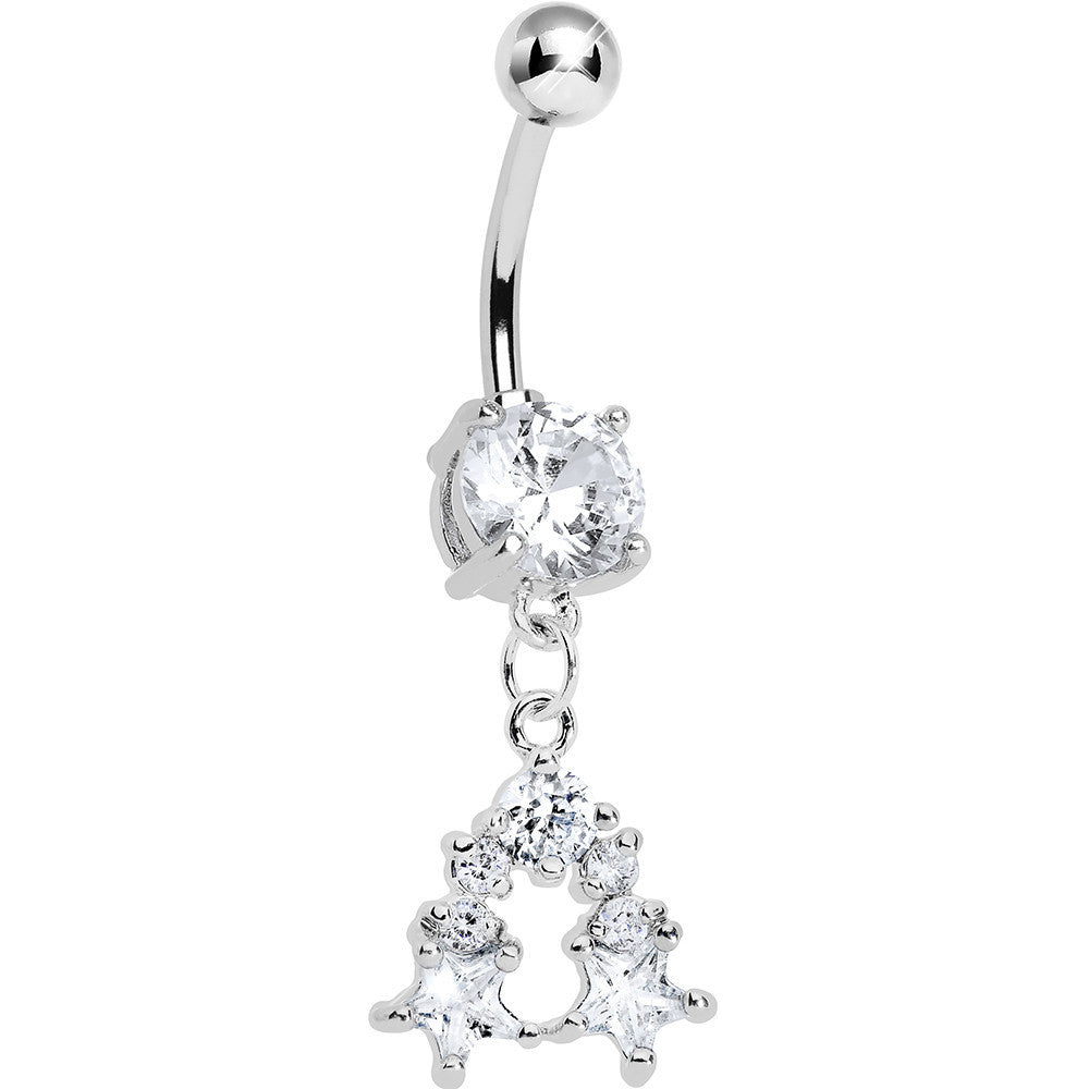 Clear Gem Twin Stars Dangle Belly Ring