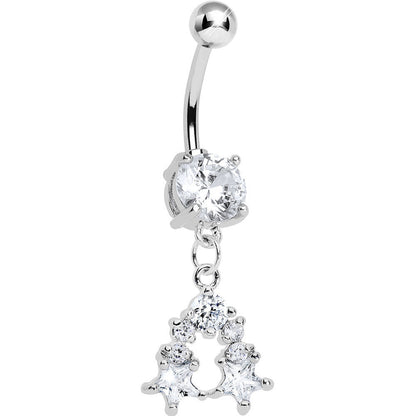 Clear Gem Twin Stars Dangle Belly Ring