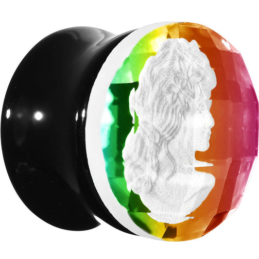 9/16 Faceted Rainbow White Cameo Acrylic Saddle Plug
