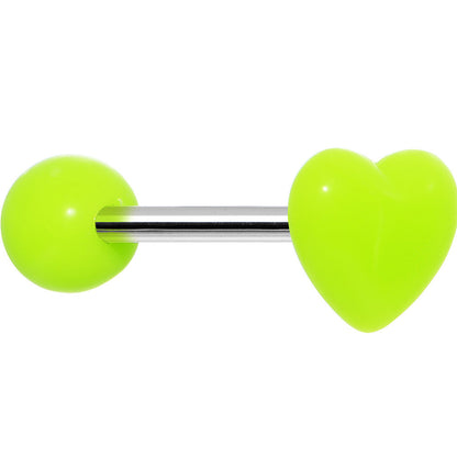 14G Green Neon Beating Heart Straight Barbell Tongue Ring 5/8