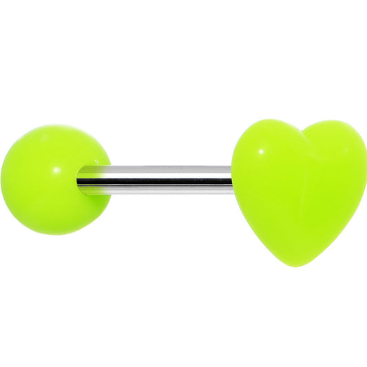 14G Green Neon Beating Heart Straight Barbell Tongue Ring 5/8